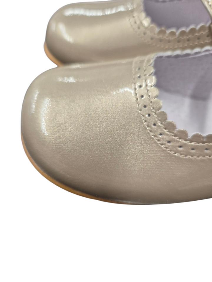 Pretty Originals Girls Taupe / Gold Metallic Patent Leather Shoes With Diamante Buckle -  UE01709D