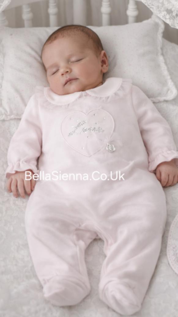 Deolinda "AMORE" Baby Girls Pretty Pink Babygrow With Diamante & Tulle - DBV26106