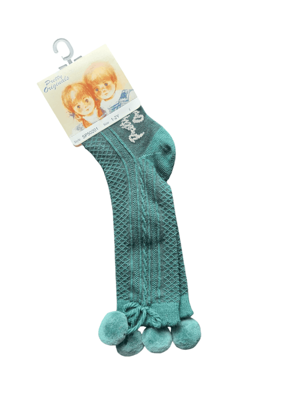 Pretty Originals Unisex Bottle Green Pom Pom Knee High Socks SP50201