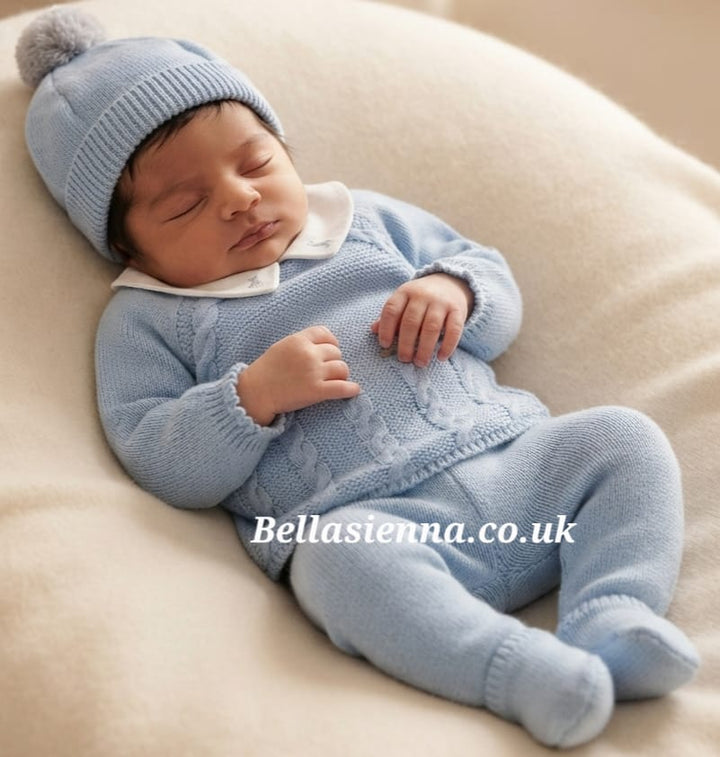0209 - Baby Boys Knitted Three Piece Set - 43 - Polar Blue/Grey