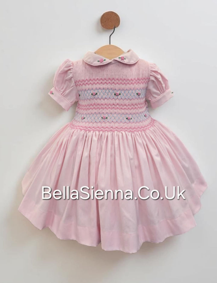 Luxury "Bella Sienna Exclusive" Pink Front & Back Smocked Dress With Built In Underskirt & Matching Hair Band Or Clip & Pants