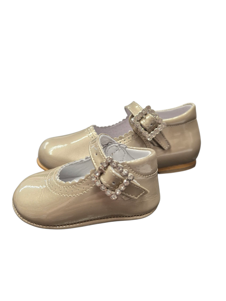 Pretty Originals Girls Taupe / Gold Metallic Patent Leather Shoes With Diamante Buckle -  UE01709D