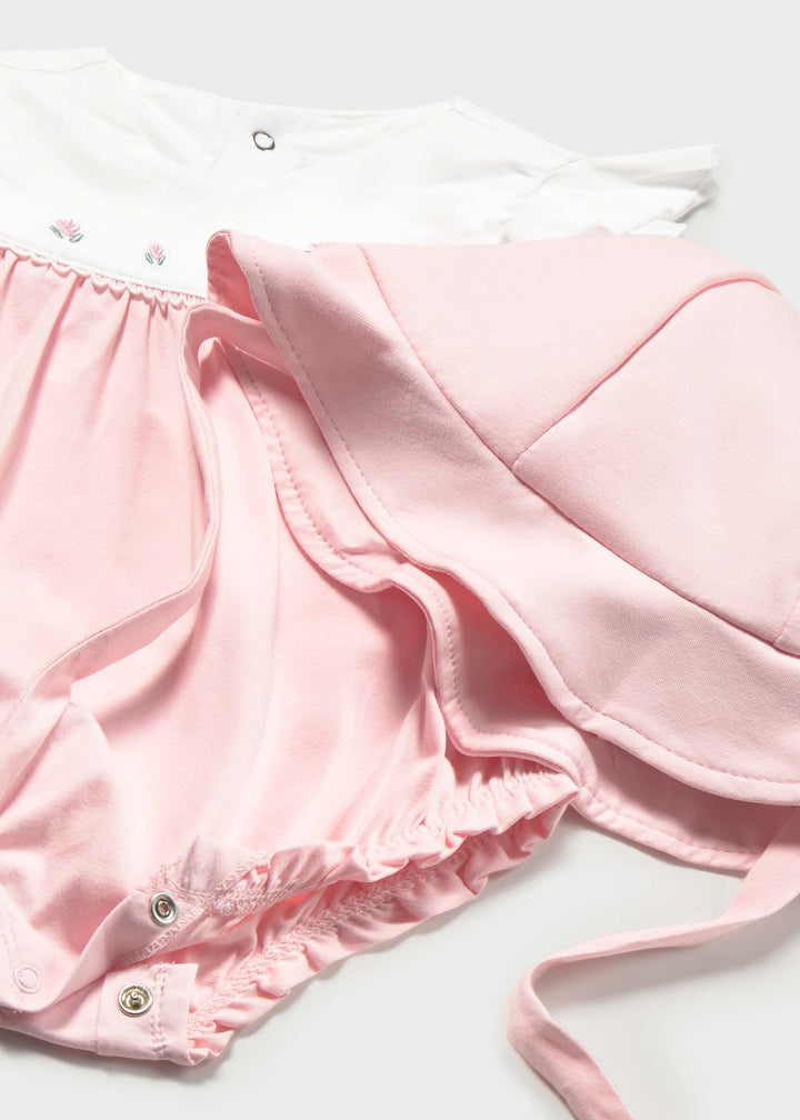 Mayoral Baby Girls Rose Pink Two Piece Romper & Sun Hat Set - 1602