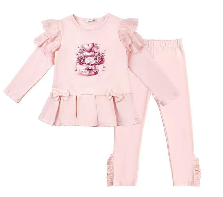 Pink Pearl "Cupcake" Anglaise Leggings Set - YG28