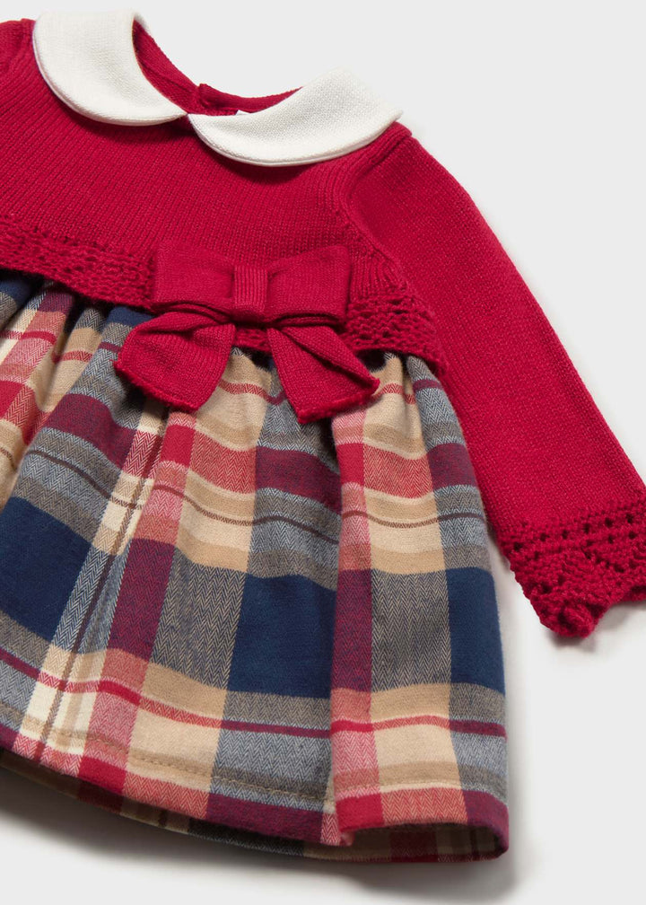 Mayoral Baby Girl Red Tartan Half Knit Dress - 2801