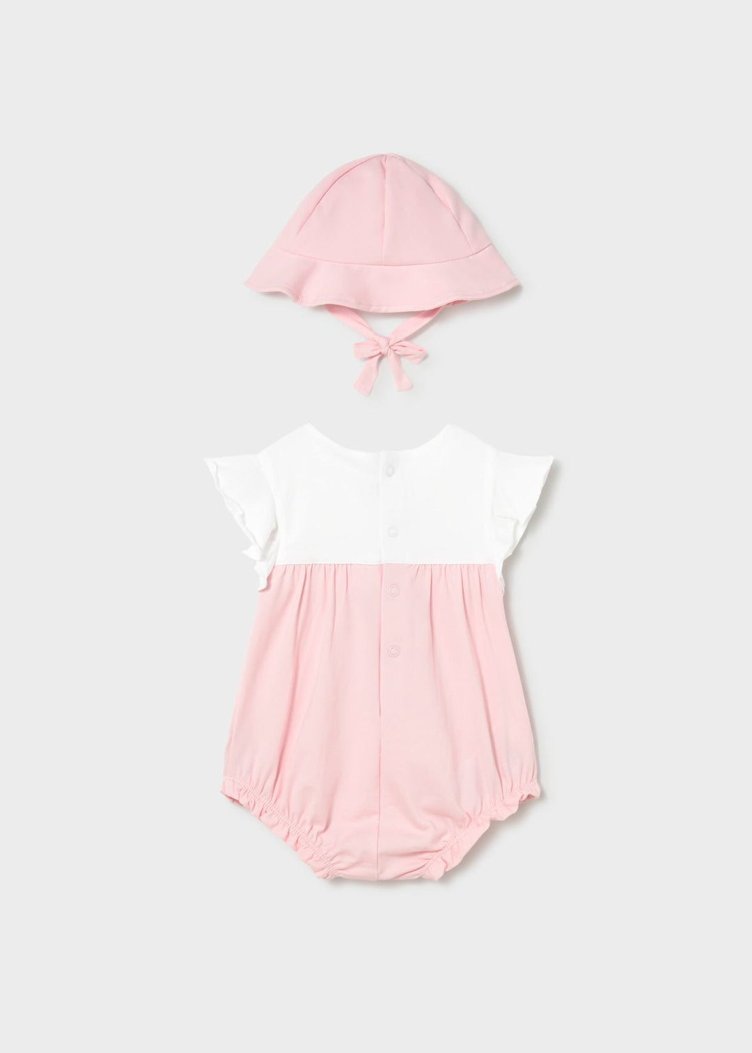 Mayoral Baby Girls Rose Pink Two Piece Romper & Sun Hat Set - 1602