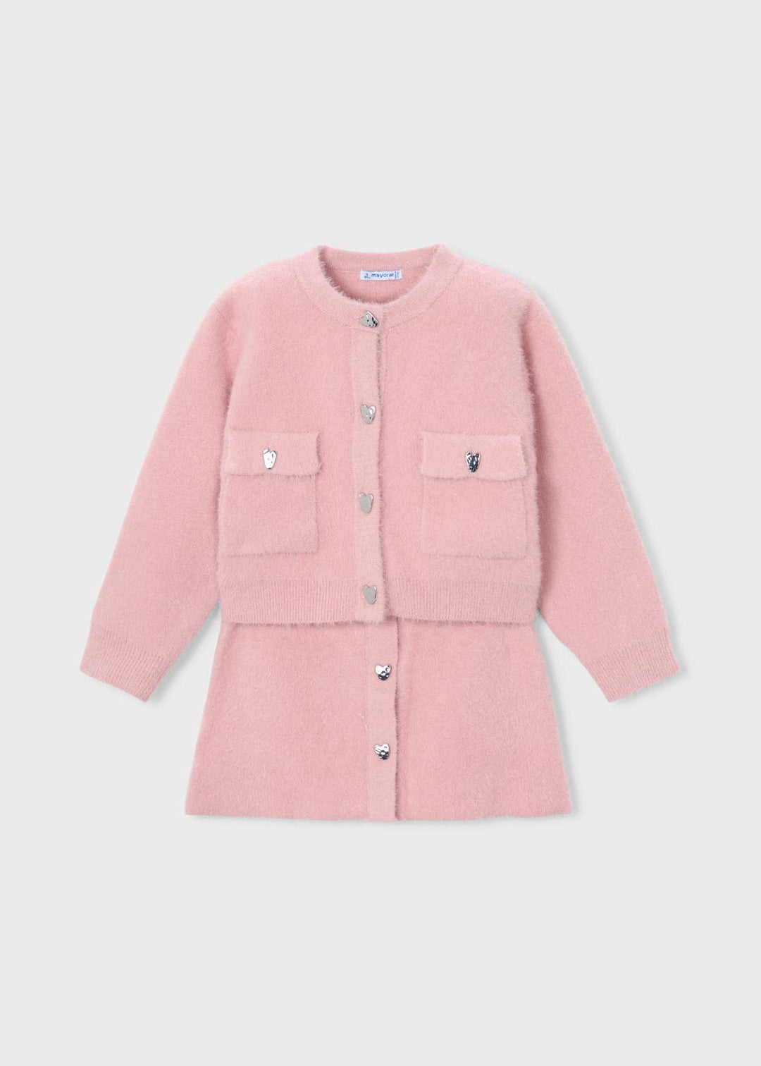Girls Pink Super Soft Fluffy Skirt & Cardigan Set - 4935