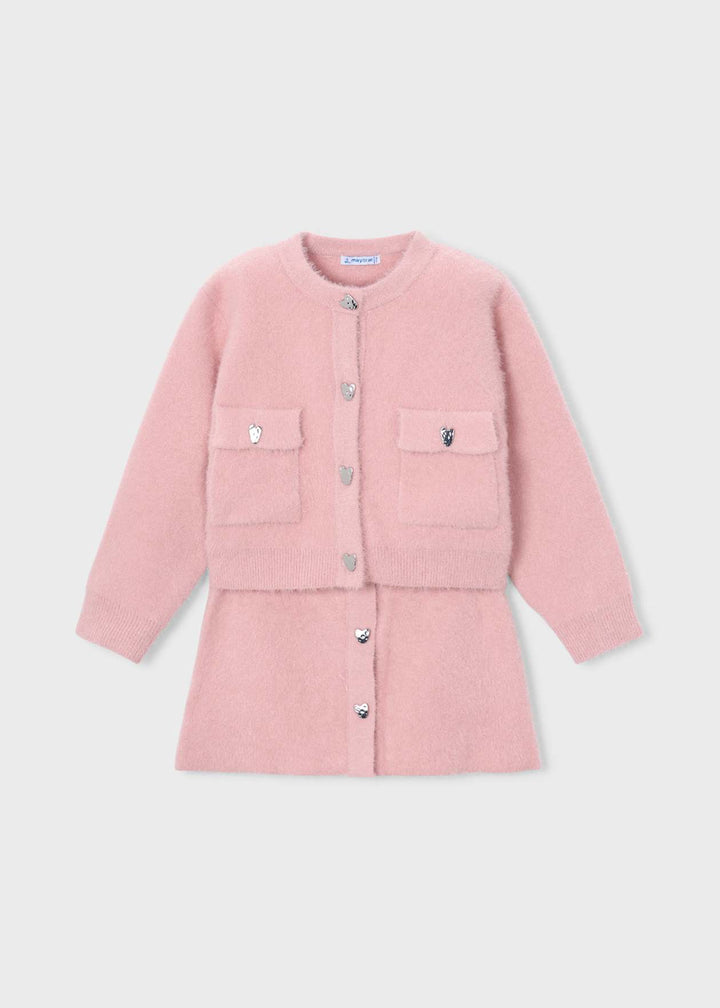 Girls Pink Super Soft Fluffy Skirt & Cardigan Set - 4935