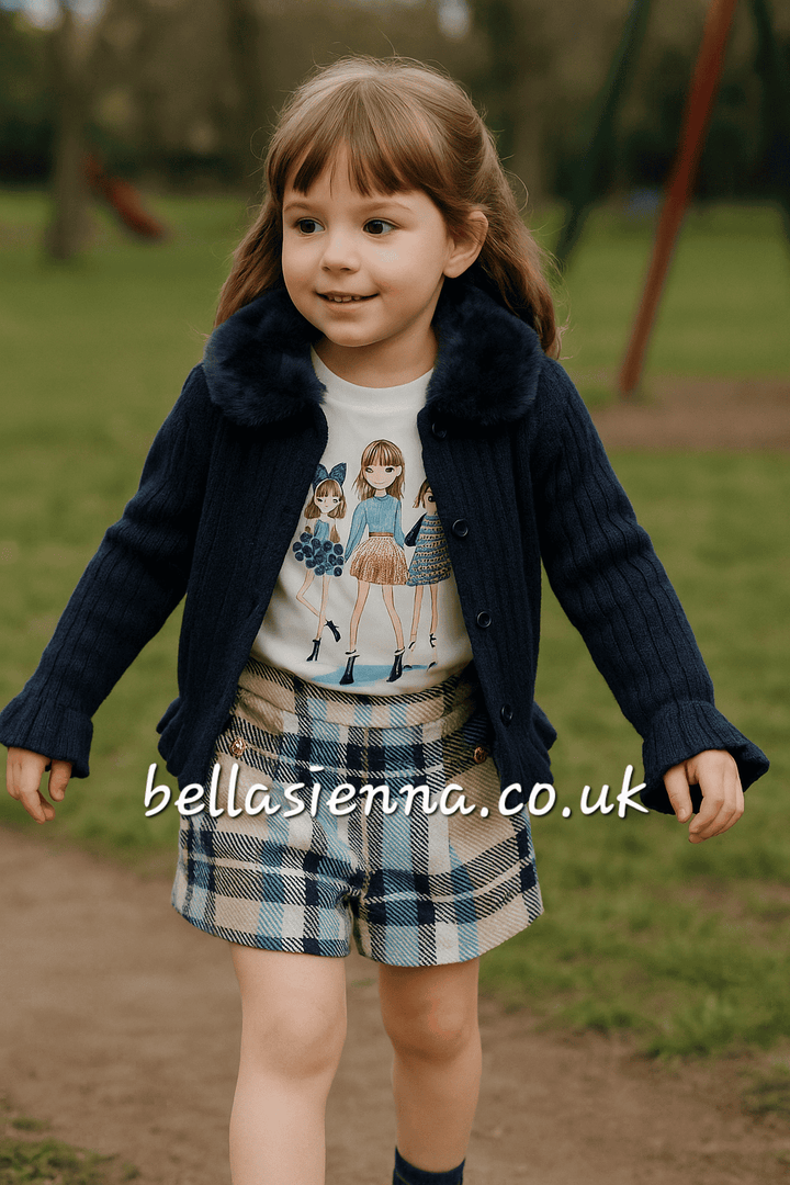 Mayoral Girls Navy Cardigan with Fur Collar - Navy - 4311