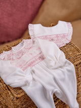 Deolinda Baby Girls White & Pink Velour Smocked Babygrow - DBI25121
