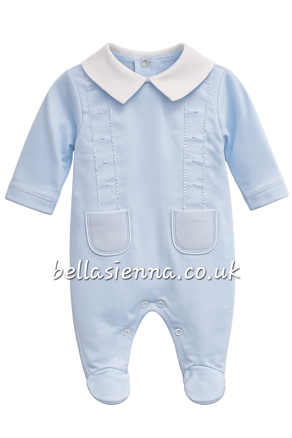 Boys Blue & White  100% Cotton All In One Babygrow - Sleepsuit - SG205