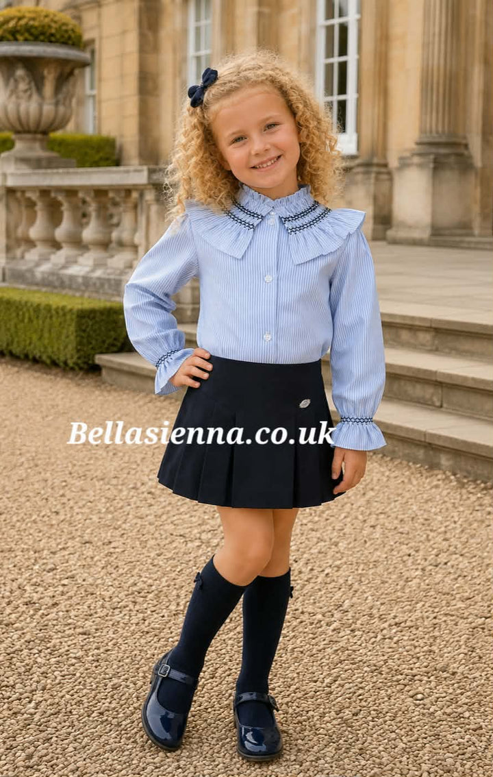PRE-ORDER - Miranda Girls Navy Smocked Blouse & Skirt Set - 0244-2/F