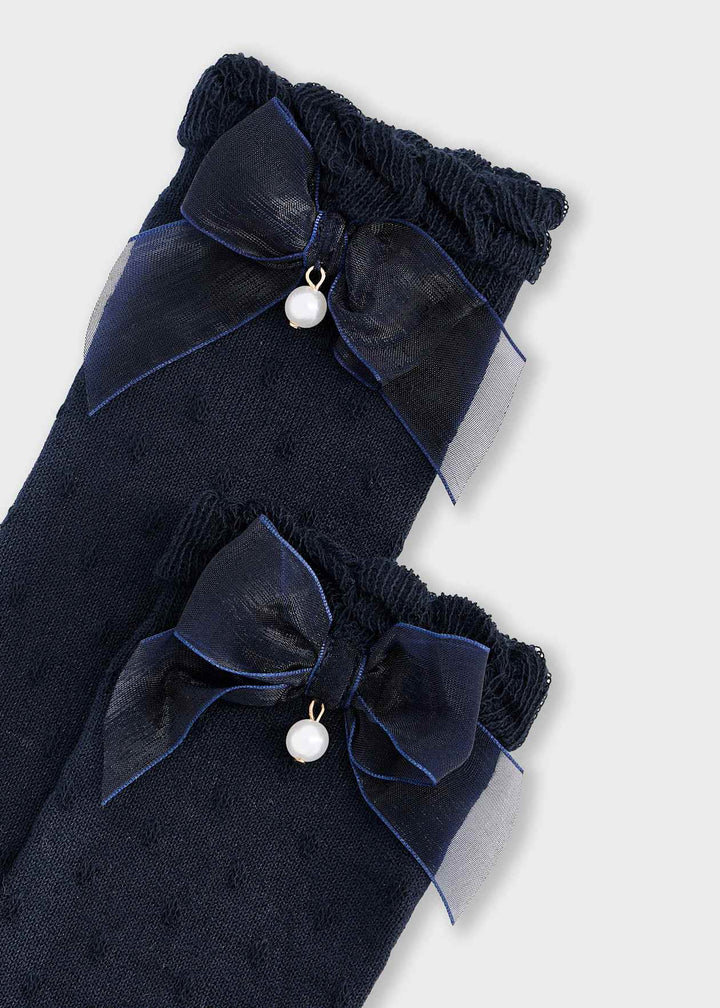 Knee High Bow Socks - 75- Navy - 10290 - Marino