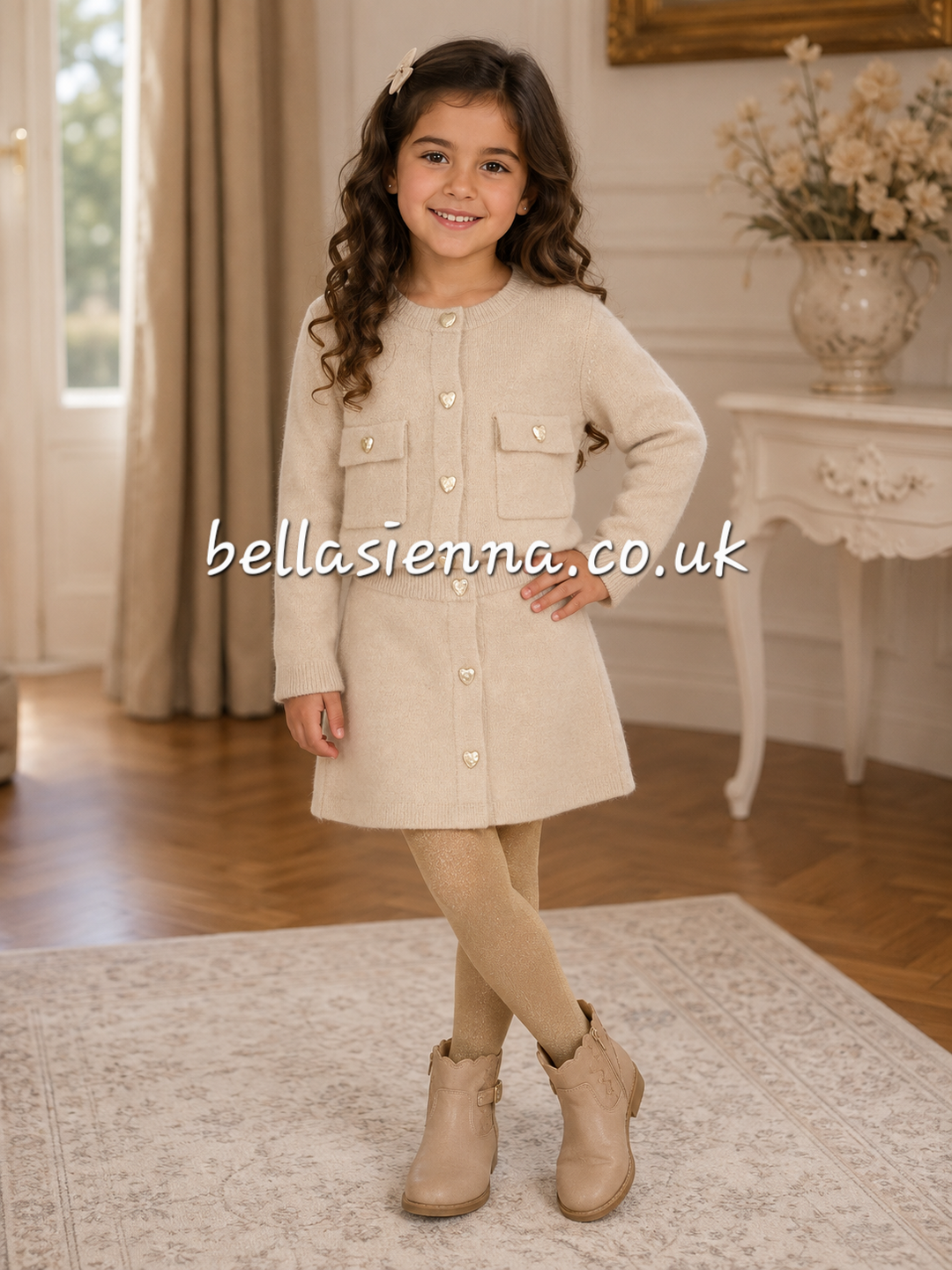 Girls Beige Fluffy Skirt Set - 4935