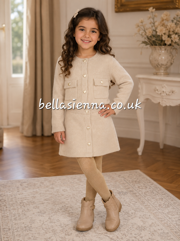 Girls Beige Fluffy Skirt Set - 4935