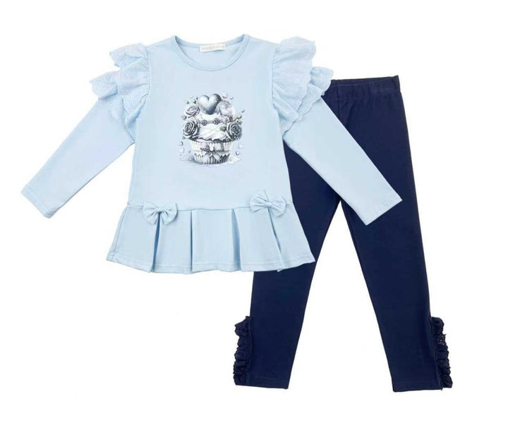 Blue & Navy "Cupcake" Anglaise Leggings Set - YG28