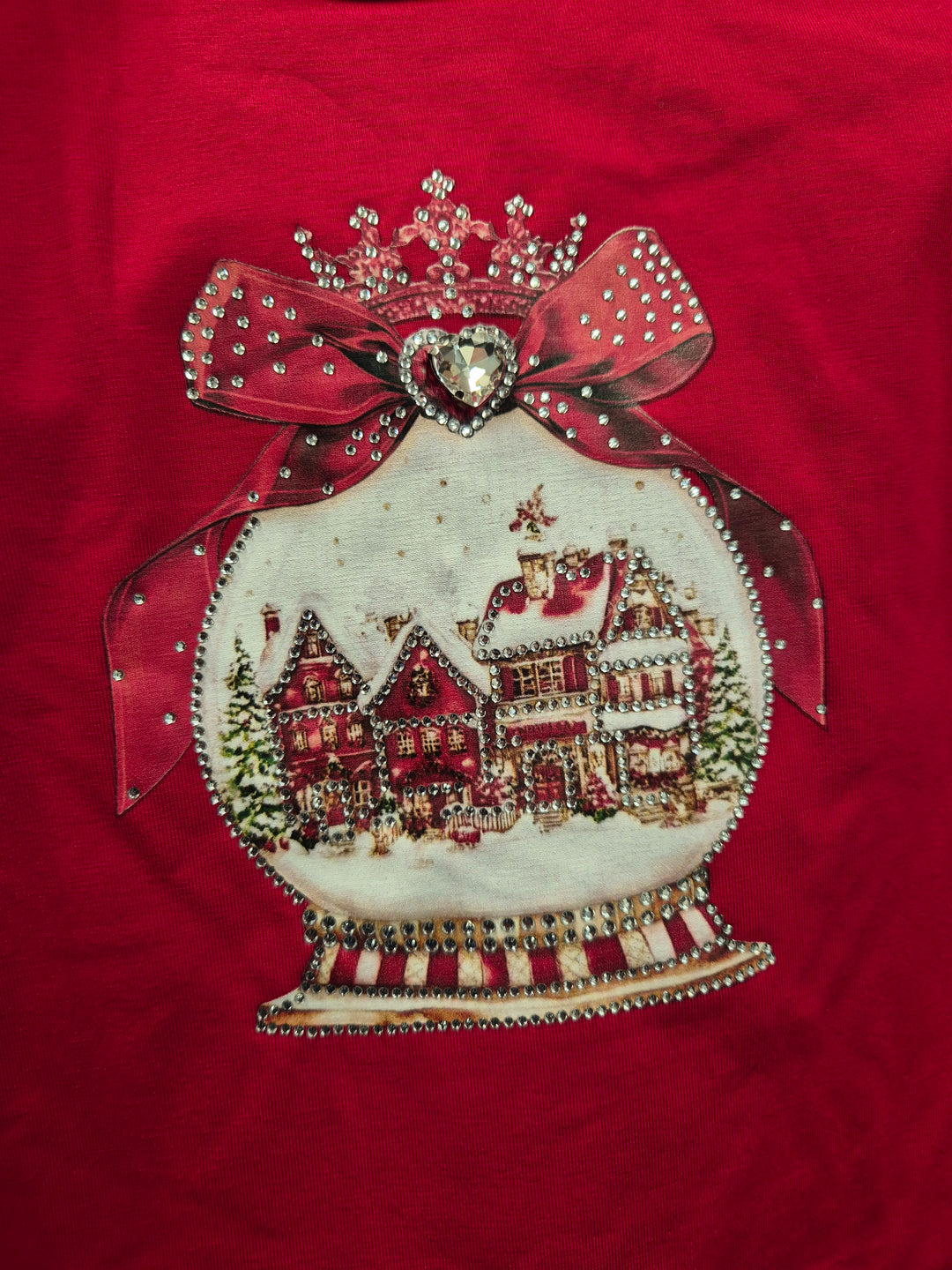 Red Sparkle "Snow Globe" Christmas Theme Skirt & Top Set - YG-23