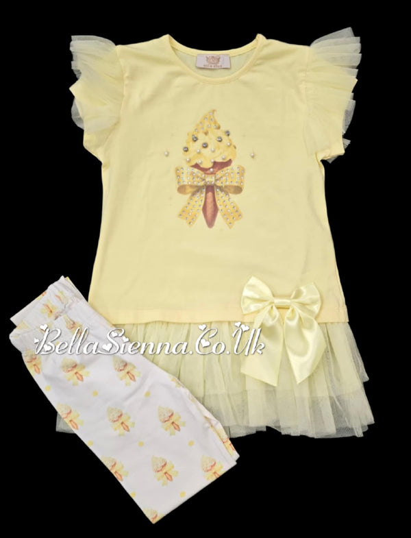 Lemon "Ice Cream" Tulle & Bow Leggings Set