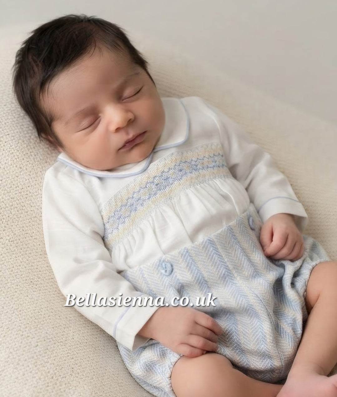 Pretty Originals Boys Pale Blue Herringbone Hand Smocked Two Piece Outfit - DL08183