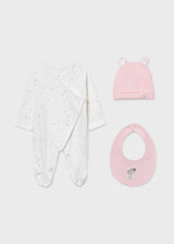 Mayoral Baby Girls 3 Piece Pink Gift Set - Babygrow, Bib & Hat Set - 9979