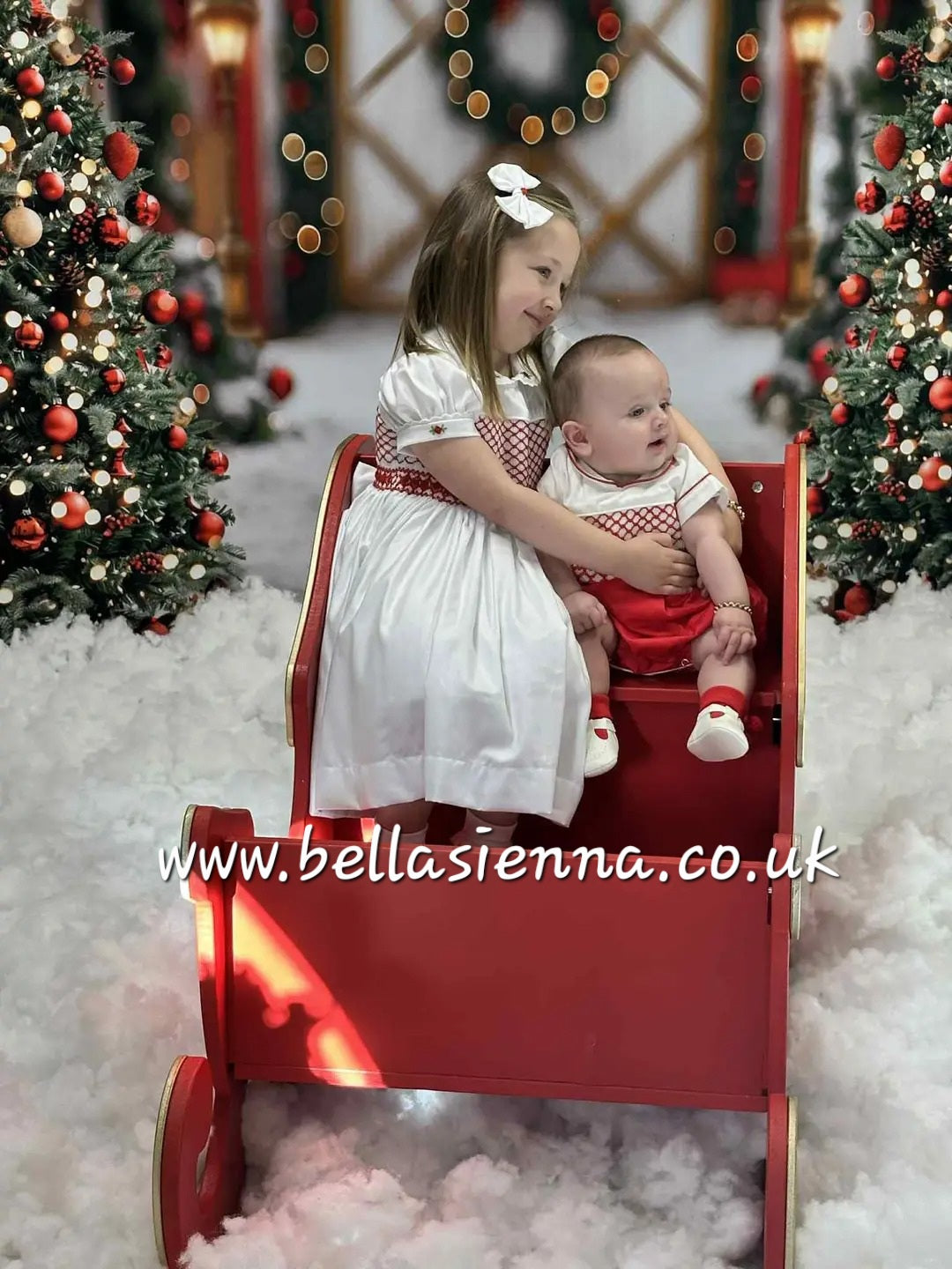 Luxury "Bella Sienna Exclusive" White & Red Smocked Boys Outfit