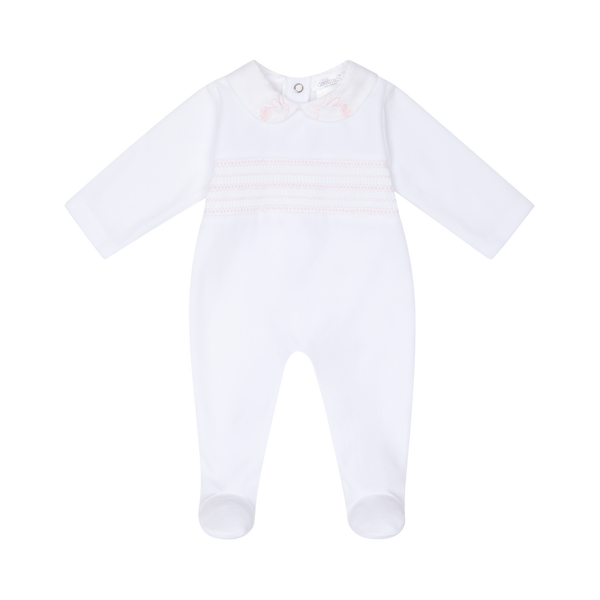 Deolinda Baby Girls White & Pink Velour Blanket With Embroidered Bunny Rabbits - DBI25M19