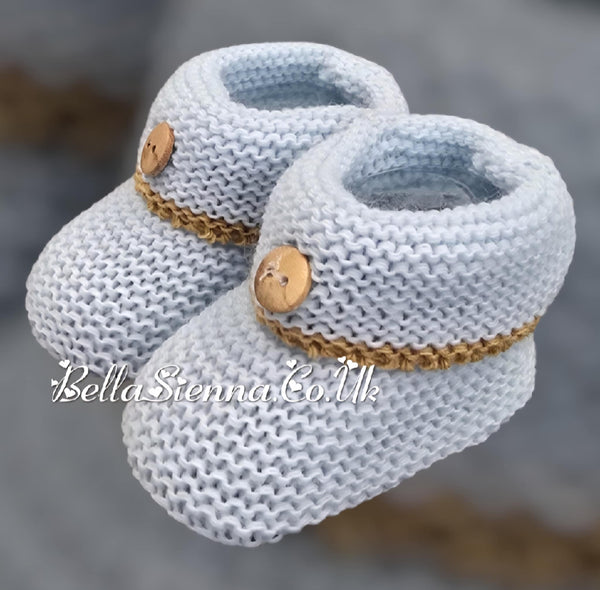 Bella Sienna Blue & Beige Button Detail Knitted Booties - 111