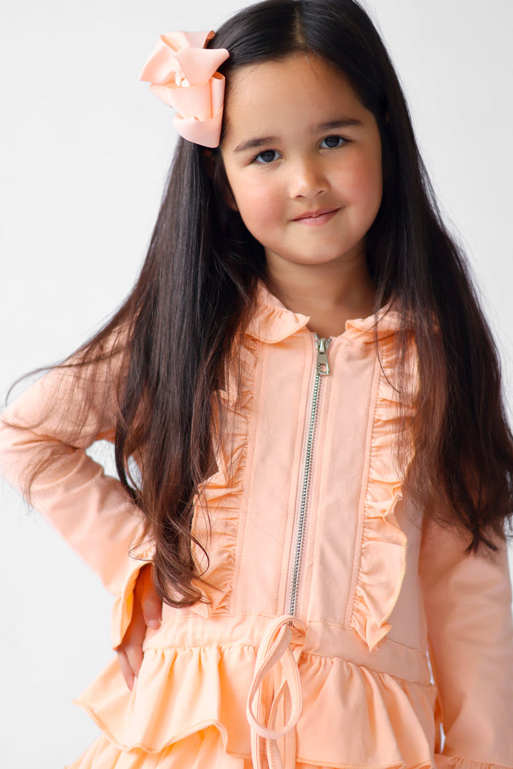 Harris Kids "Fern" Girls Frilly Ruffle Hem Tracksuit - Peach