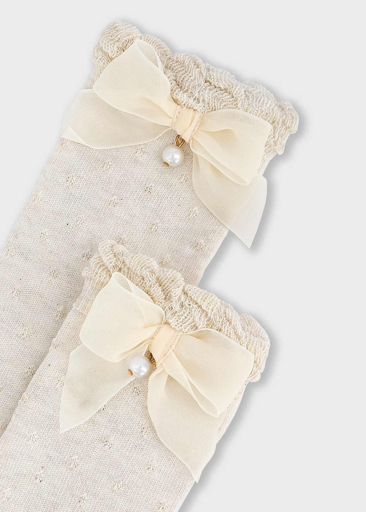 Knee High Bow Socks - 77 - Cream Marl - 10290 - Milk Vig