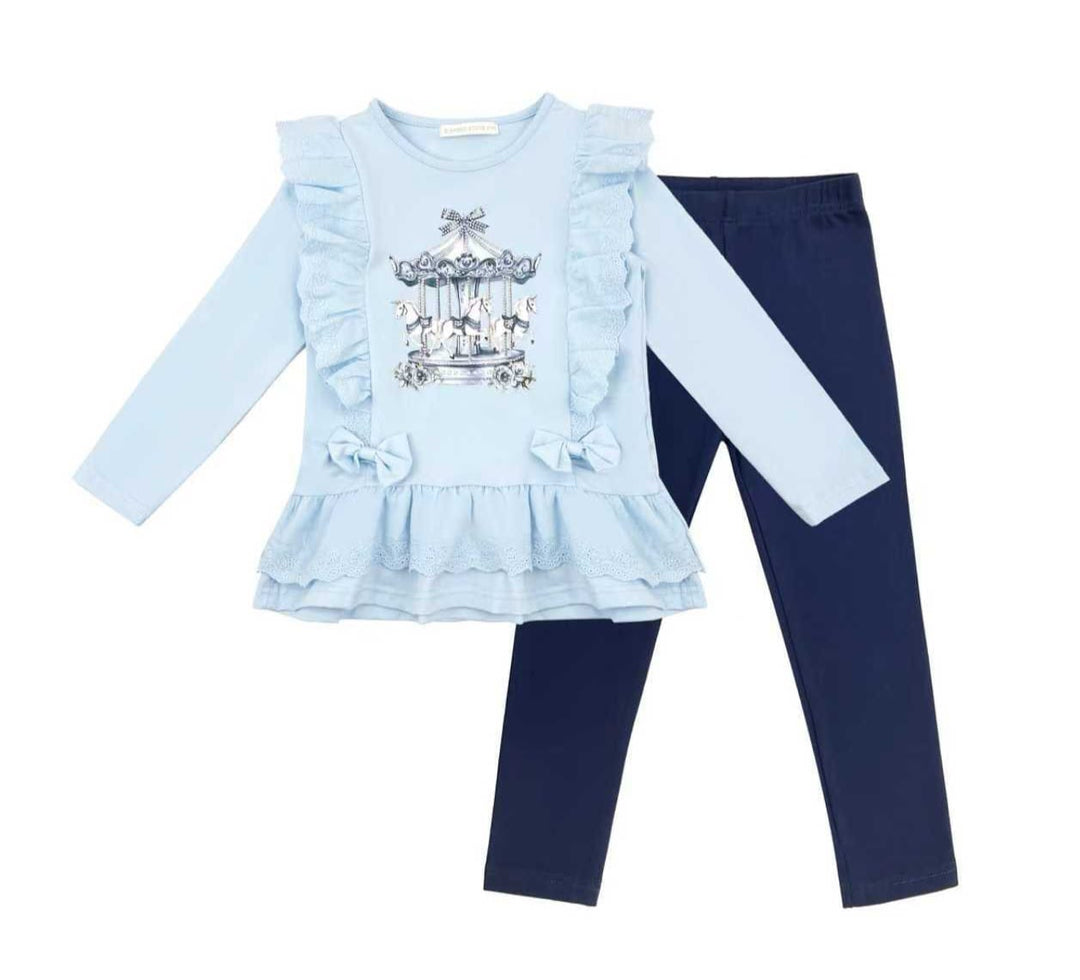 Blue & Navy Sparkle "Carousel" Anglaise Leggings Set - YG27