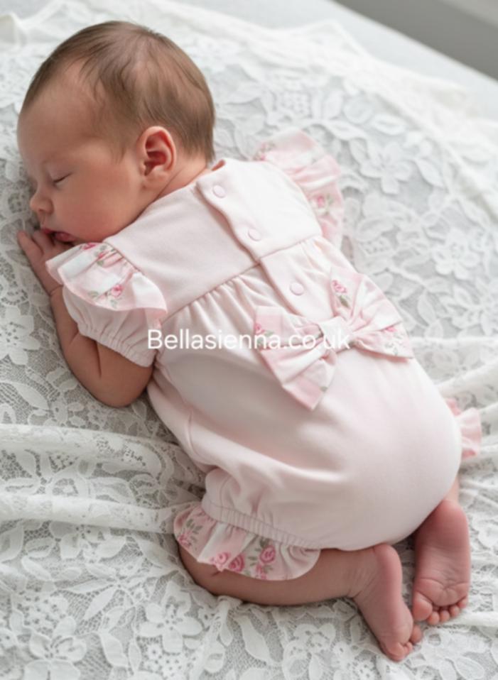 Mintini Baby Girls Pink Rose Romper With Bow Back - MB7154