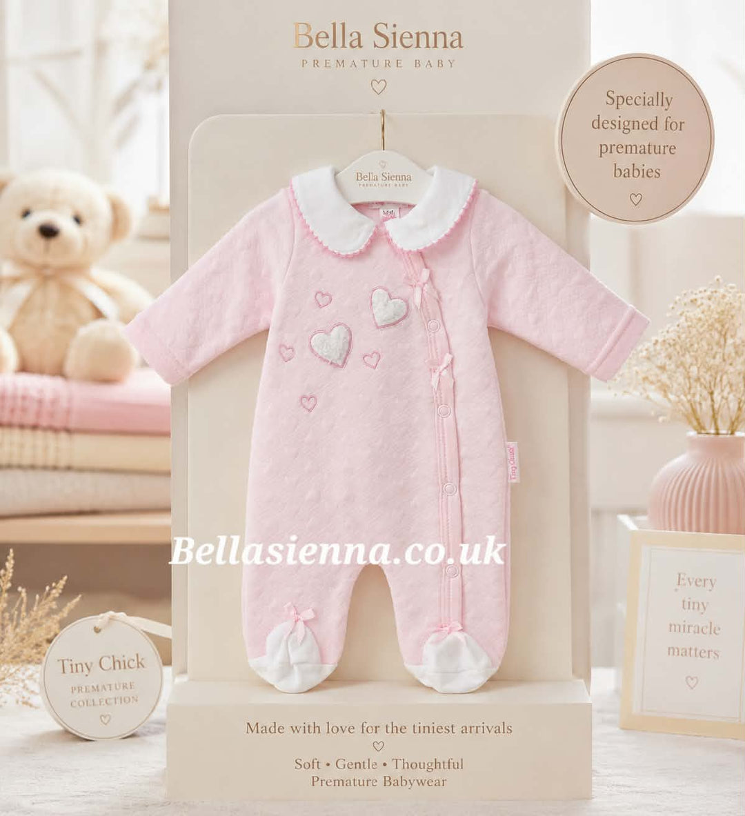 Premature Baby Girls - Low Birth Weight All In One Babygrow, Sleepsuit With Hearts - PB20-720