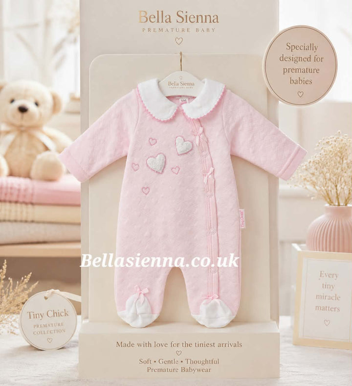 Premature Baby Girls - Low Birth Weight All In One Babygrow, Sleepsuit With Hearts - PB20-720