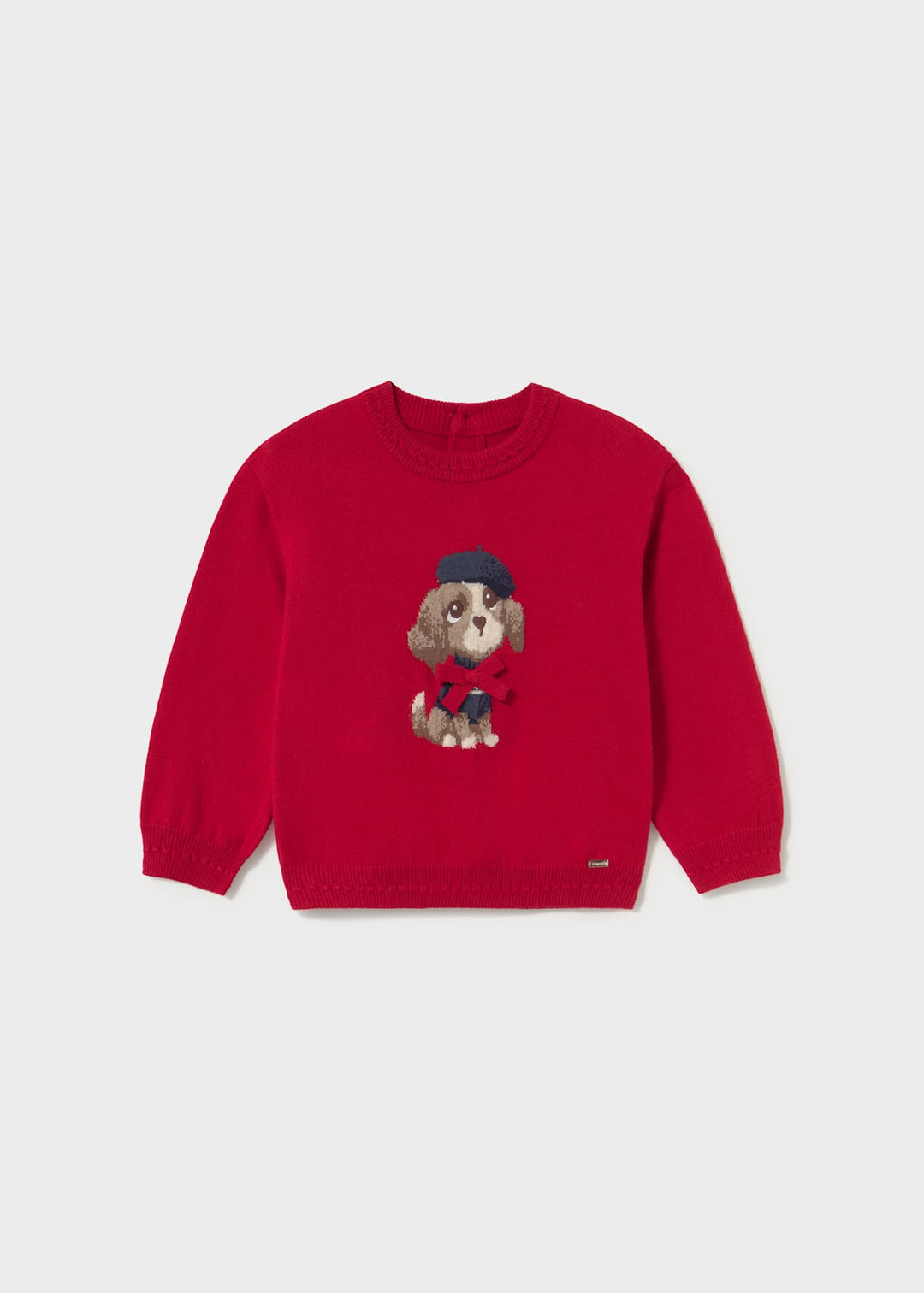 Mayoral Girl Red "Puppy Dog" Jumper With Bow & Navy Twill Shorts - 2385 & 2202