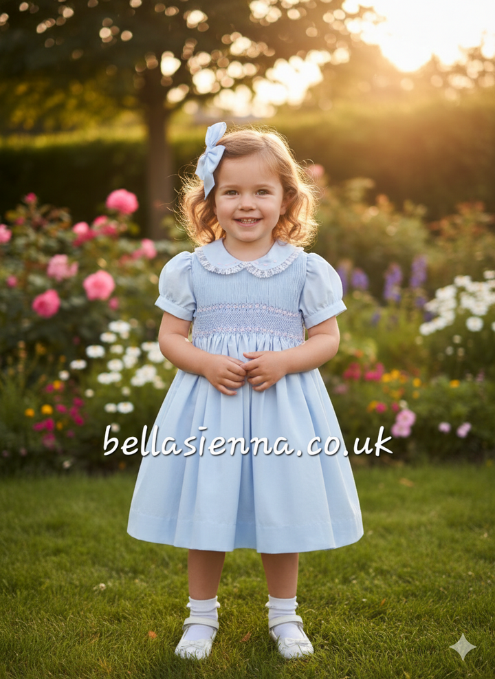 Naxos Baby Blue & Pink Smocked Dress - 7425