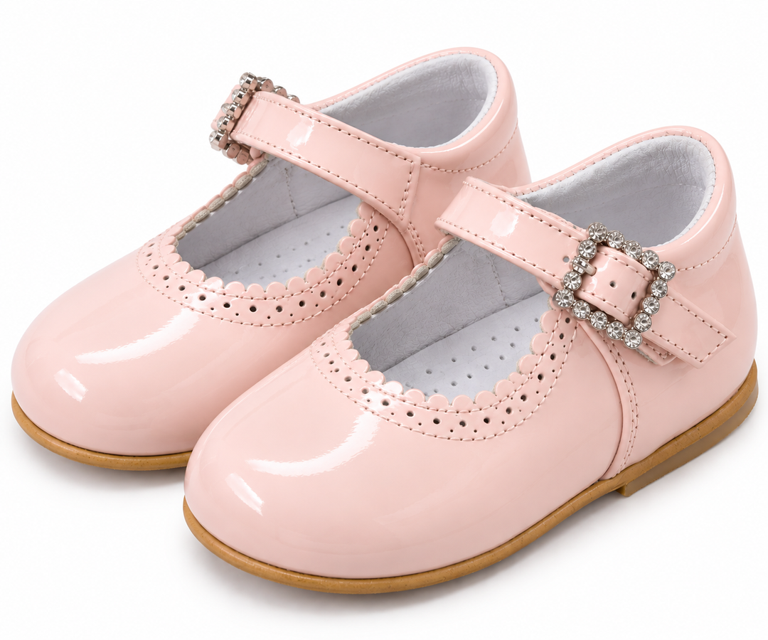 Pretty Originals Pink Patent Leather Mary Jane Shoes With Diamonte Buckle UE1709D