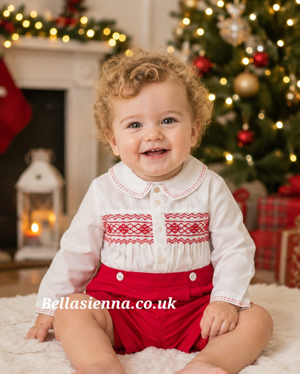 Sarah Louise Boys Red Hand Smocked Suit - 013979