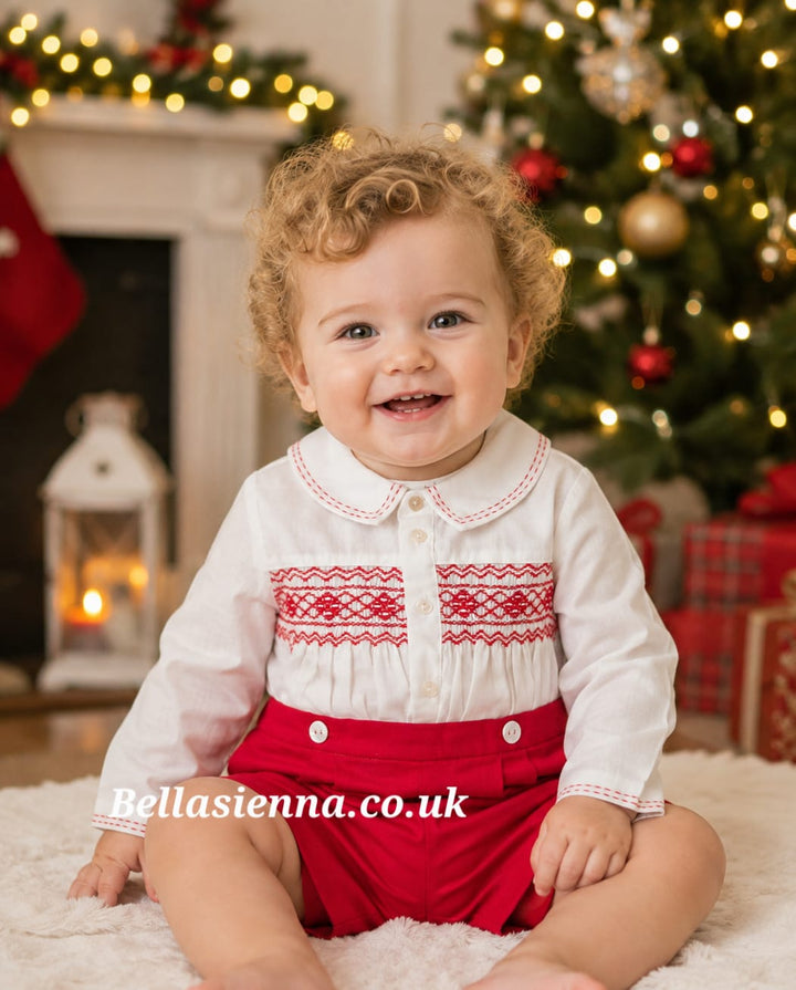 Sarah Louise Boys Red Hand Smocked Suit - 013979