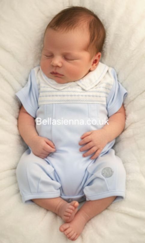 Mintini baby Boys Blue & White Classic Romper - MB6881