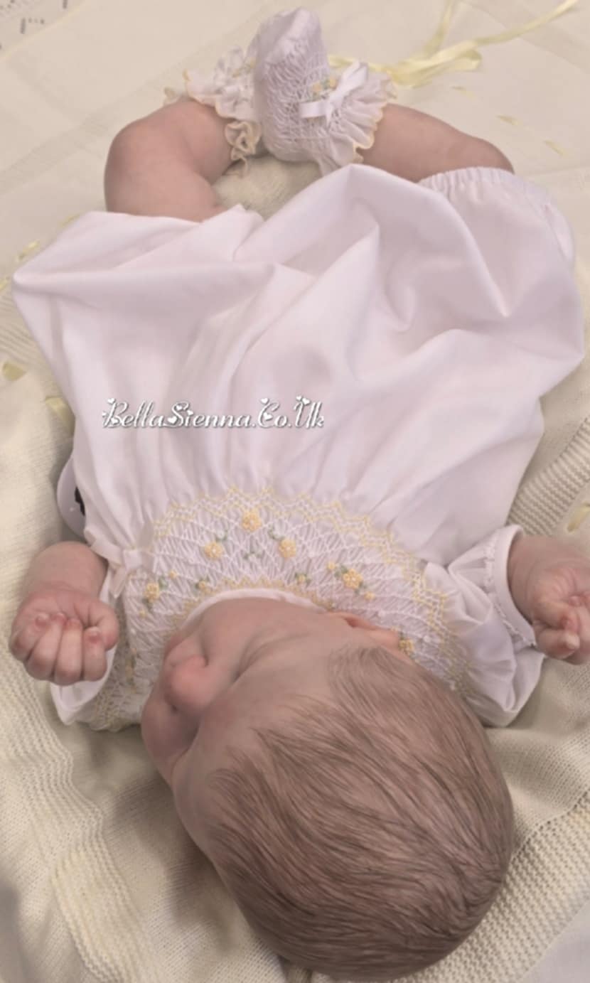 Sarah Louise White & Lemon "HERITAGE COLLECTION" Hand Smocked Bubble Romper - C6004