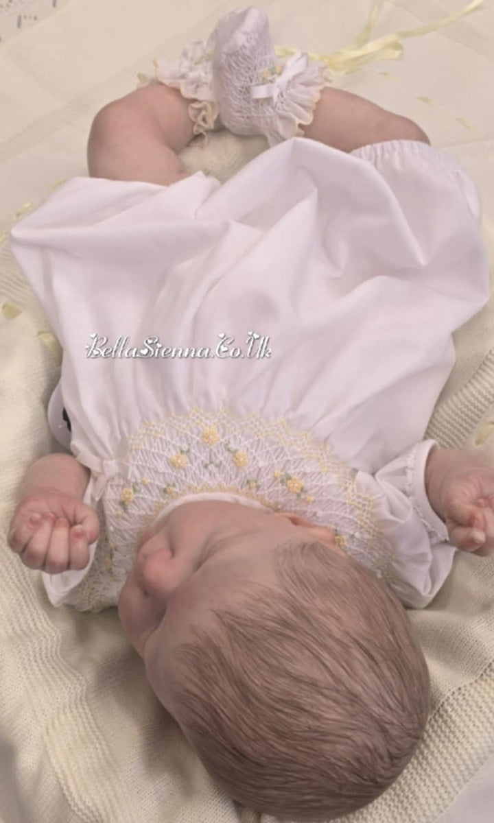Sarah Louise White & Lemon "HERITAGE COLLECTION" Hand Smocked Bubble Romper - C6004