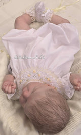 Sarah Louise White & Lemon "HERITAGE COLLECTION" Hand Smocked Bubble Romper - C6004