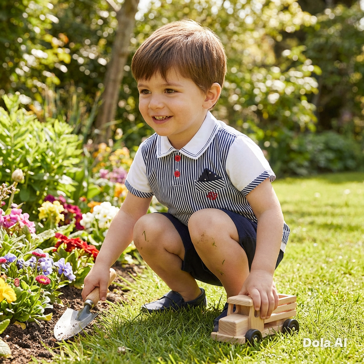 Tutto Piccolo Boys White & Navy Short Set 4689