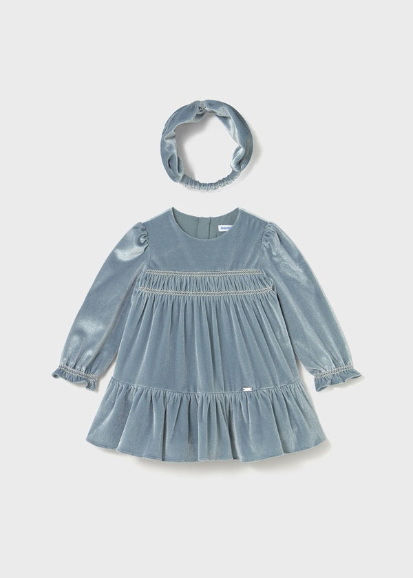 Mayoral Girls Bluebell Velvet Dress & Headband Set - 2904