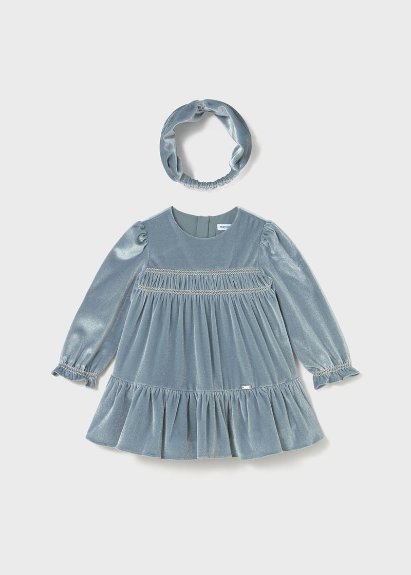 Mayoral Girls Bluebell Velvet Dress & Headband Set - 2904