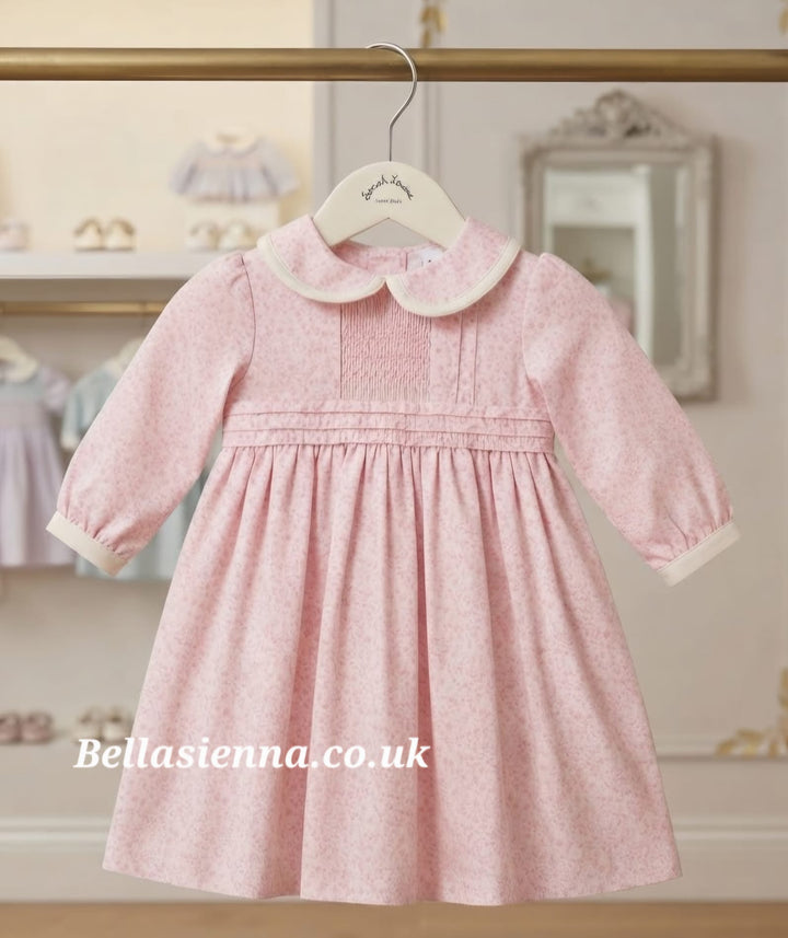 Sarah Louise Girls Pink Floral Hand Smocked Dress - 013937