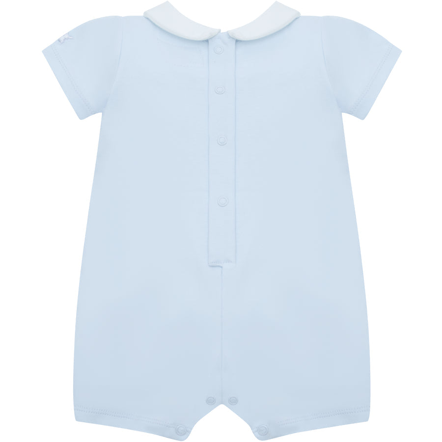 Emile et Rose Boys Baby Blue Smocked Panel With Embroidery Detail Romper - Lawrence