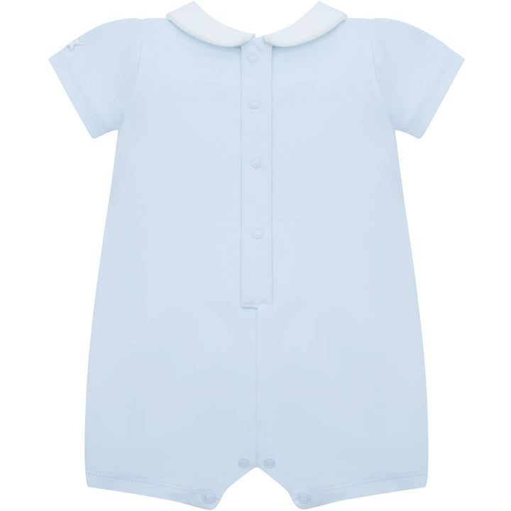 Emile et Rose Boys Baby Blue Smocked Panel With Embroidery Detail Romper - Lawrence