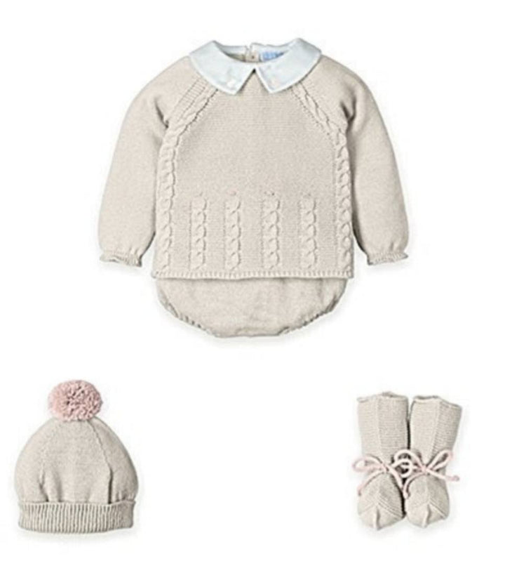 0238 - Baby Boys Cream & Blue Knitted Four Piece Set - 1/43 - Nat/Pola