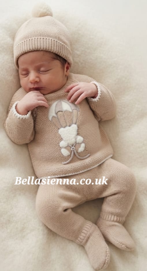 0212  Baby Three Piece outfit "BEAR IN A PARACHUTE" - 89 - Wood